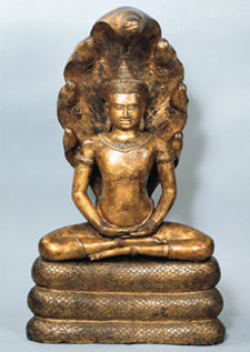 Crowned Buddha Seated in Meditation and Sheltered by Muchilinda 1979.68a-c